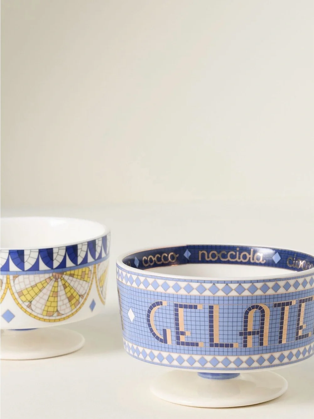Anthropologie Bistro Tile Stoneware 24k Gold Accent Italia Gelato Bowl